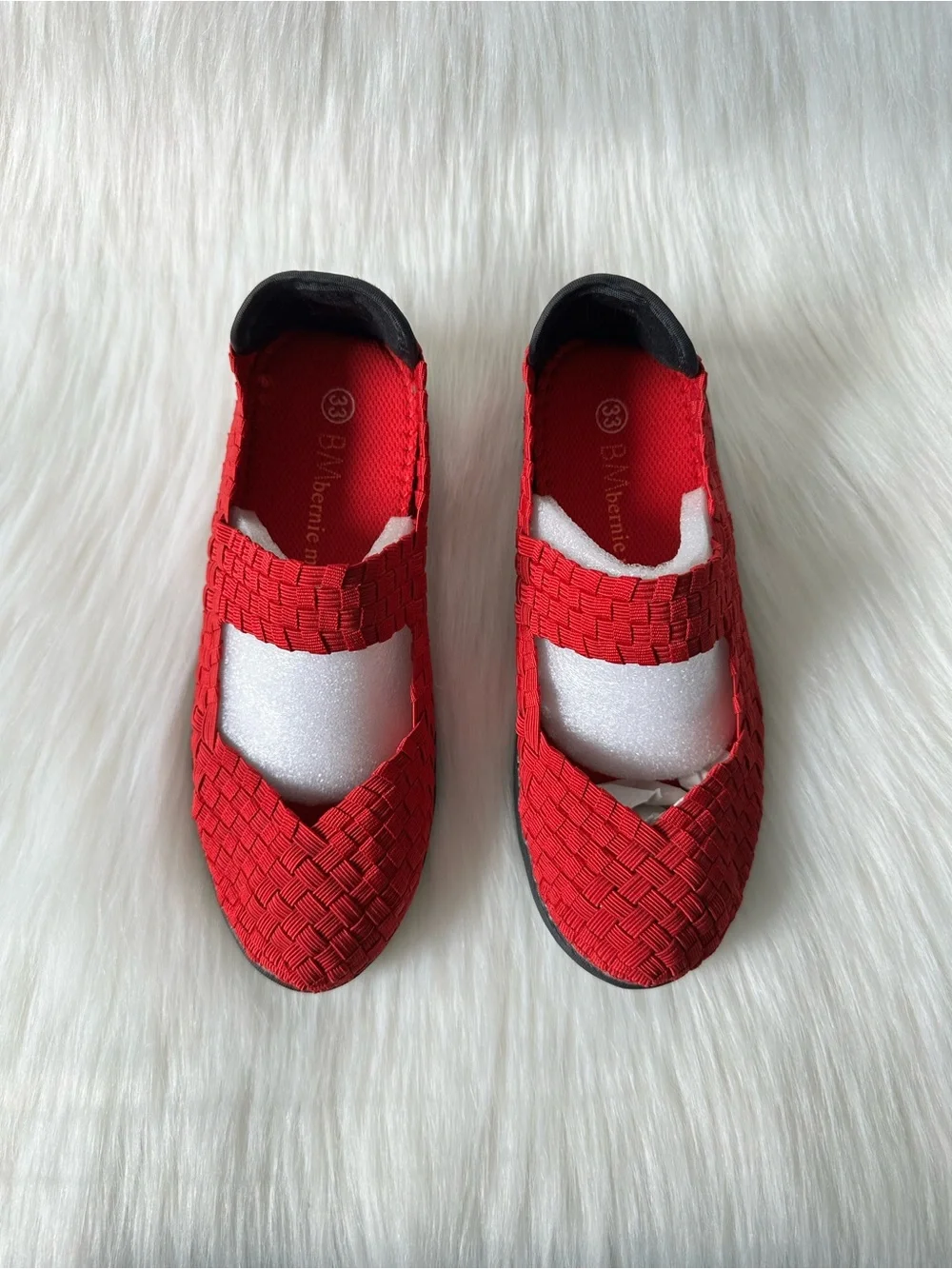 NWOT bernie mev. Red Woven Slip-On Flats